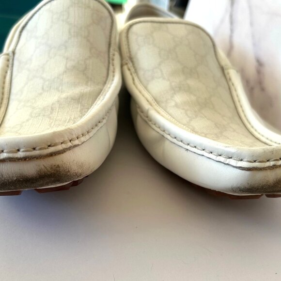GUCCI White Leather GG Supreme Drivers Mens Loafers  Size 10.5 G / 11.5 US main image 4